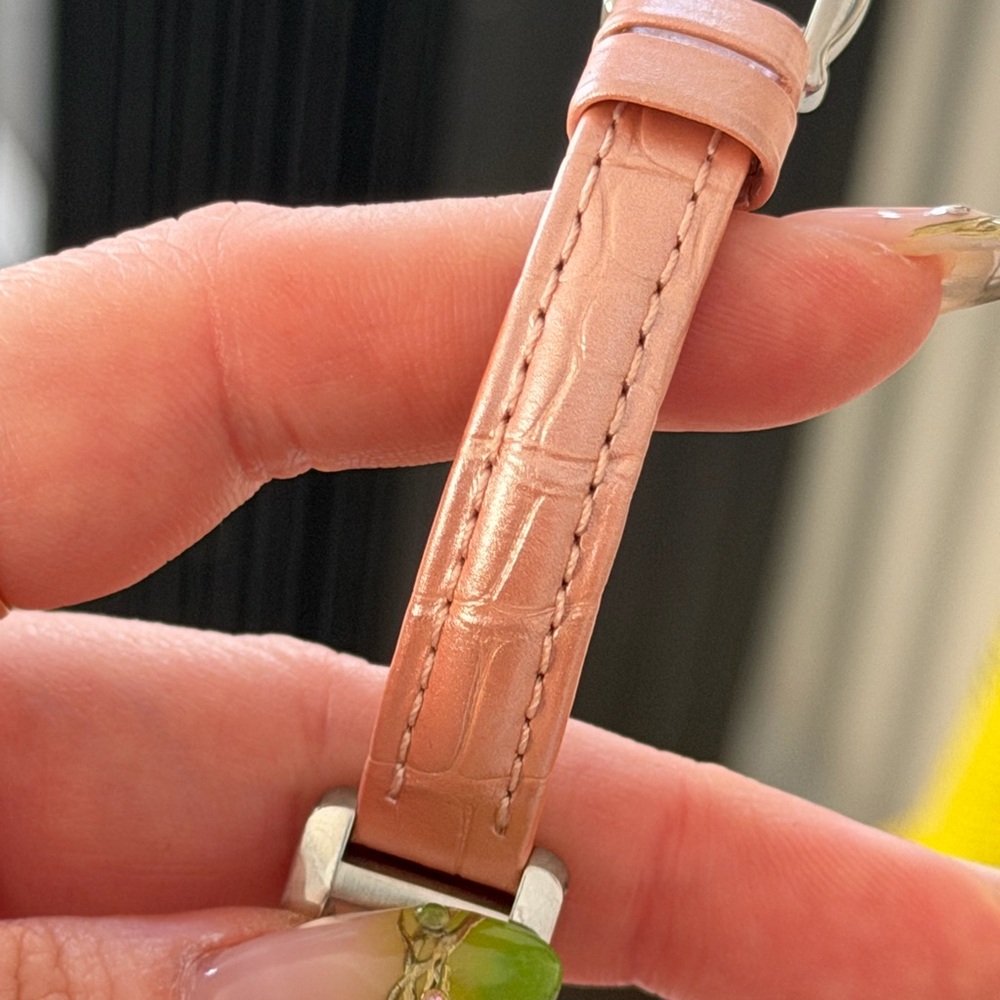 Pink Leather Strap Rectangular Silver-Tone Watch - image 6